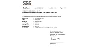 Wetting balance test 1 of Thunder Precision Resistor Co., Ltd made by SGS